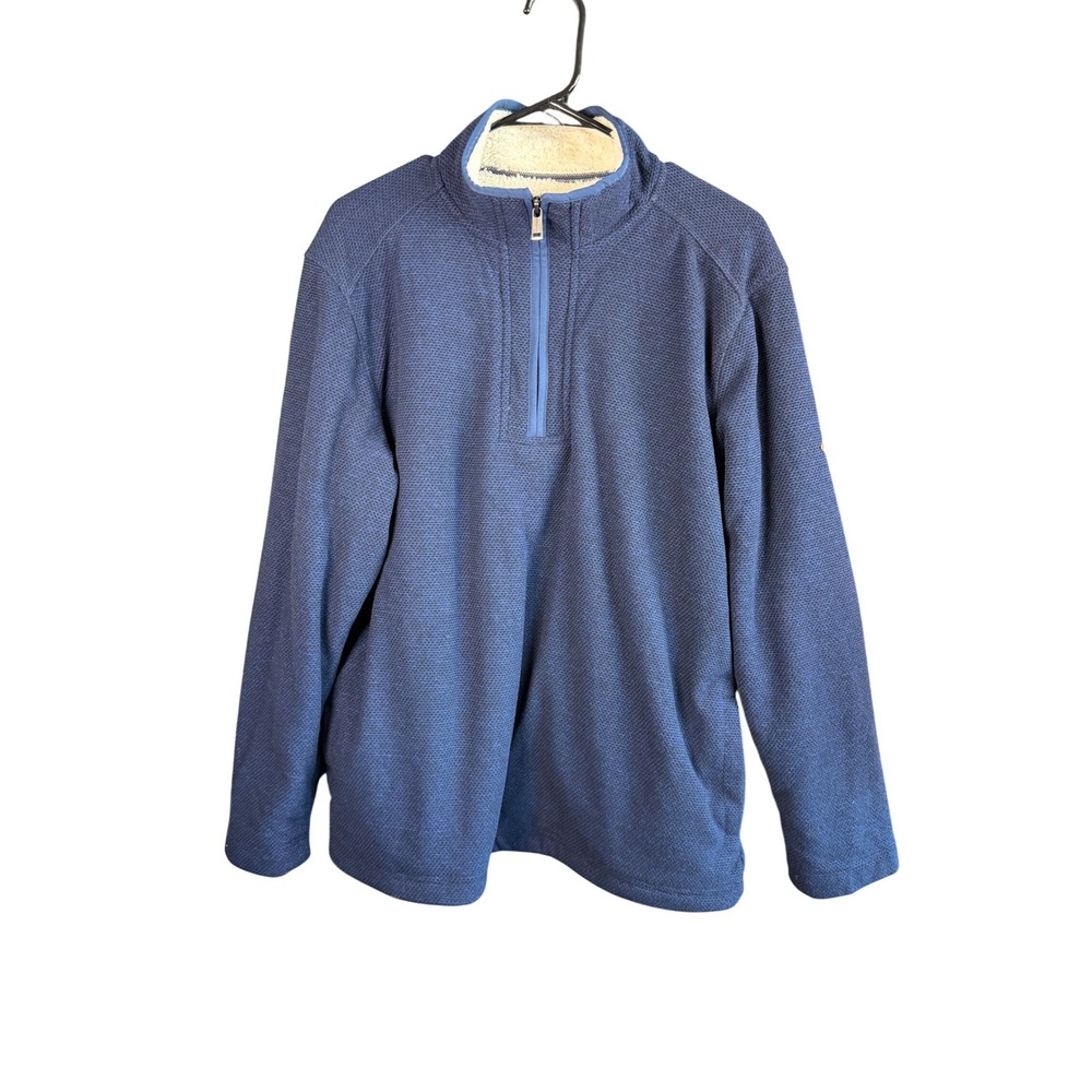 Orvis Mens Navy Blue Sherpa Lined Quarter Zip Pullover Sweater Size Medium